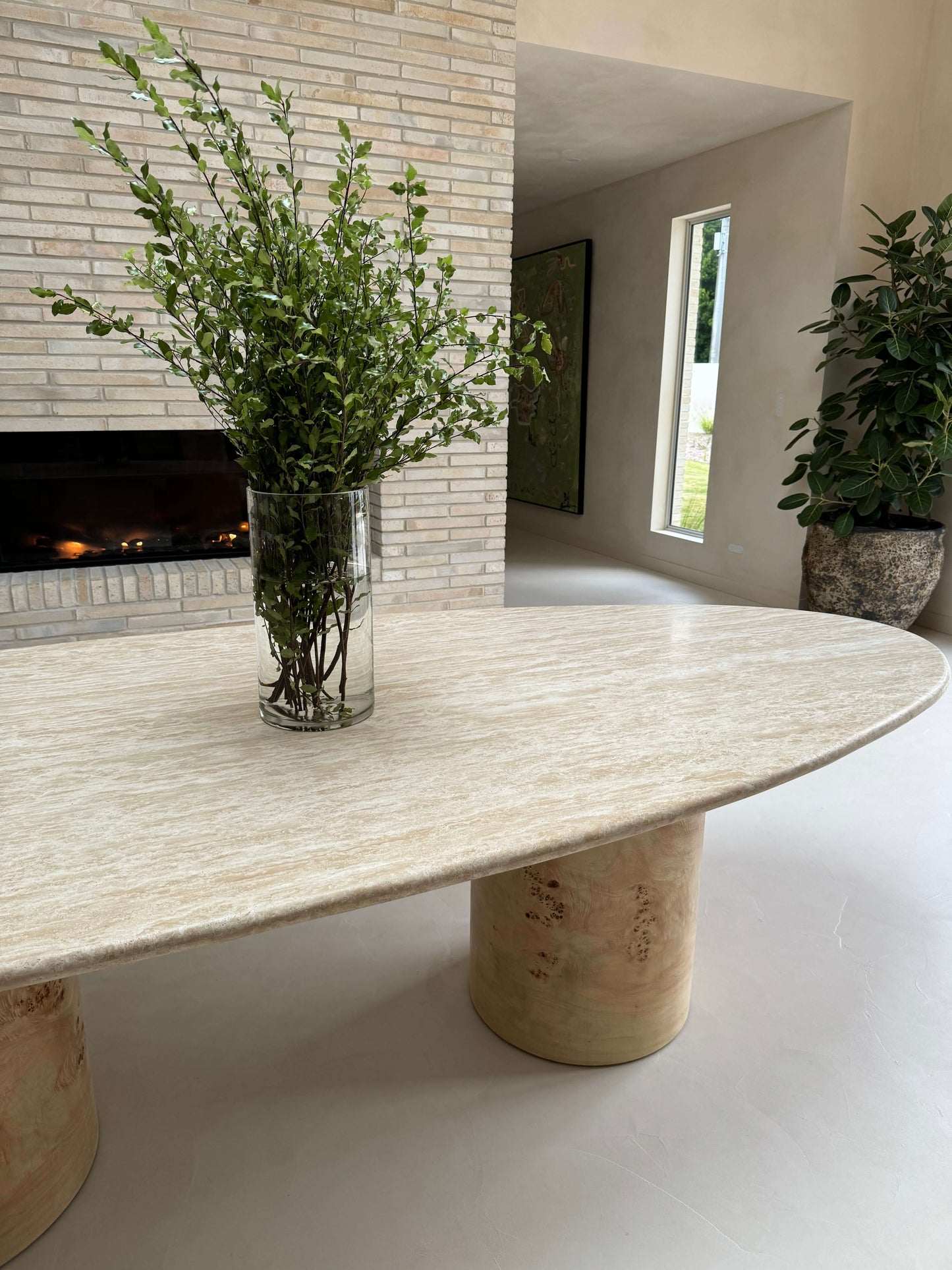 Offset Dining Table - travertine