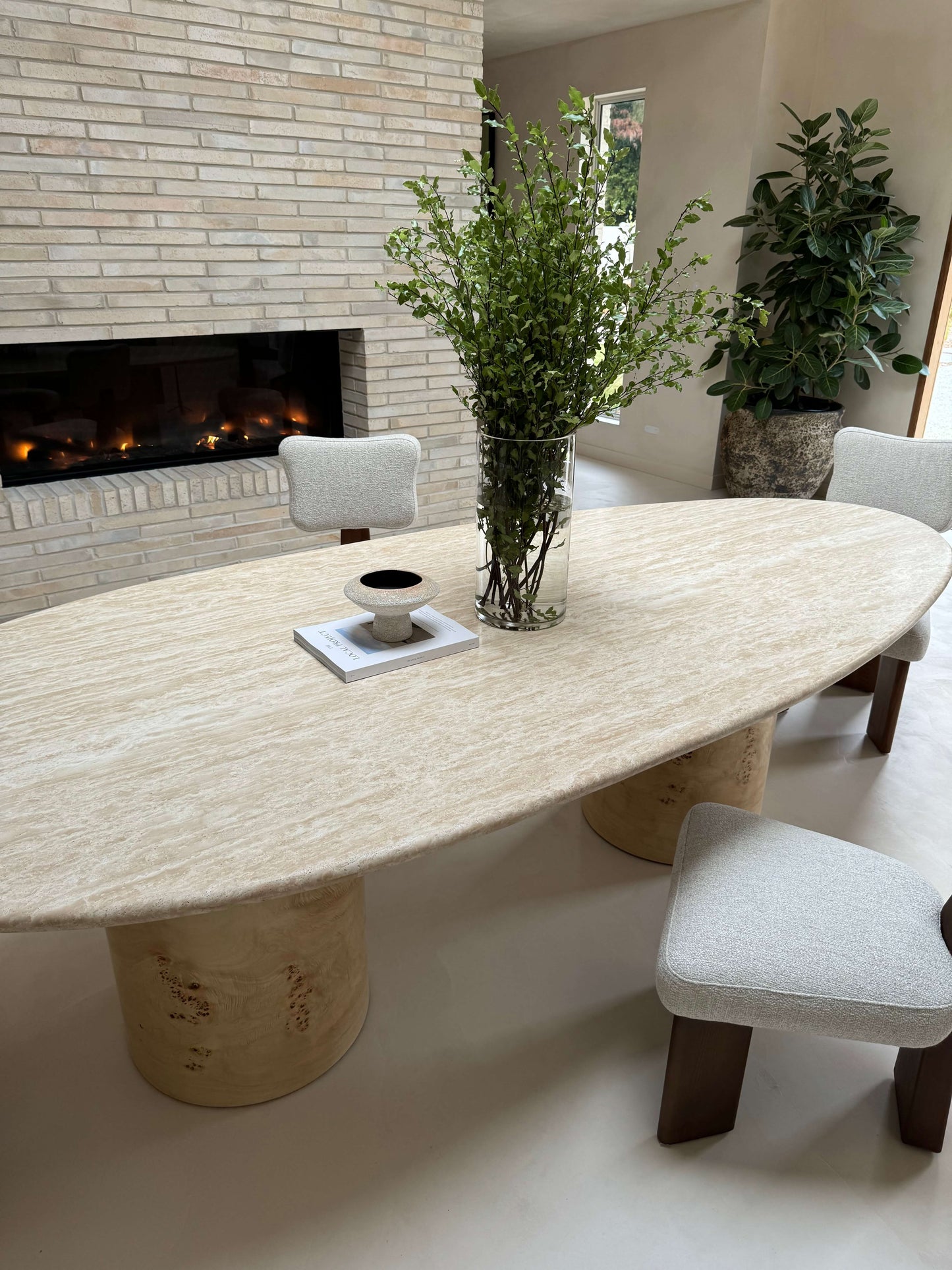 Offset Dining Table - travertine