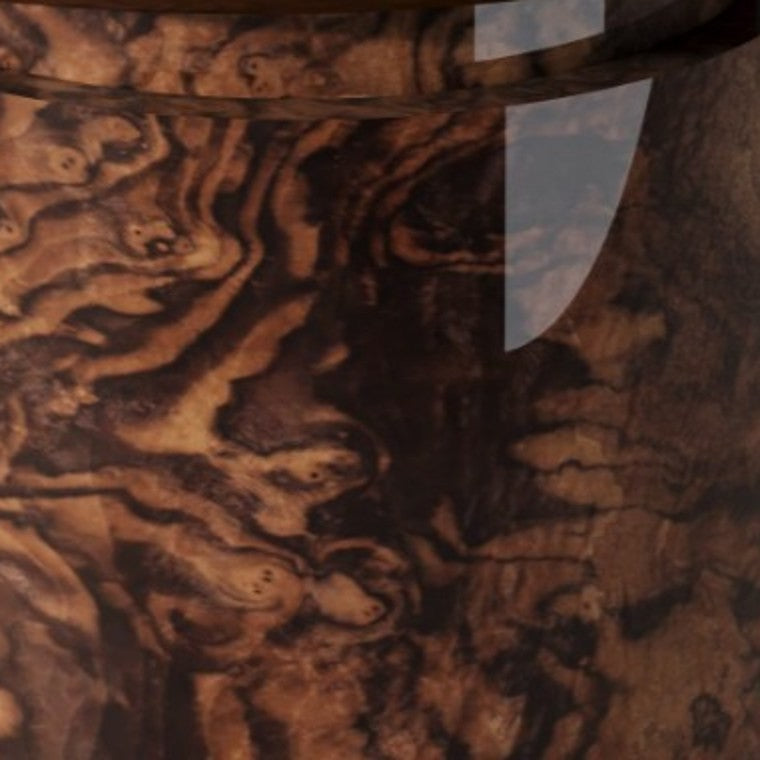 Dark Burlwood timber swatch, gloss oil