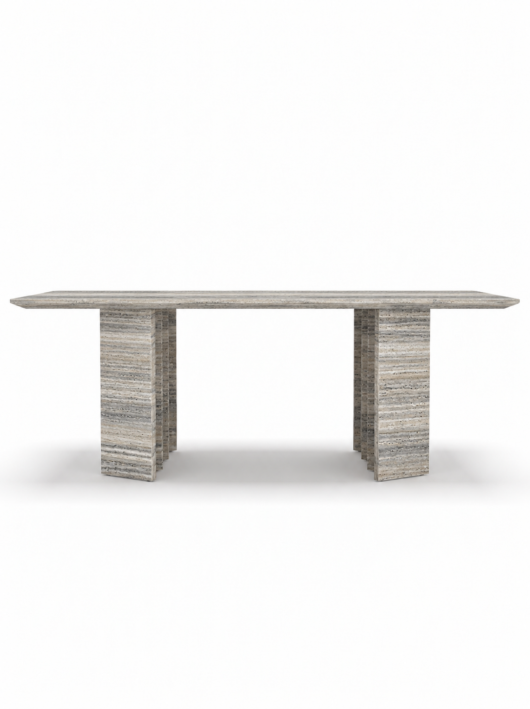 Ribbon Dining Table in Silver Travertine, front
