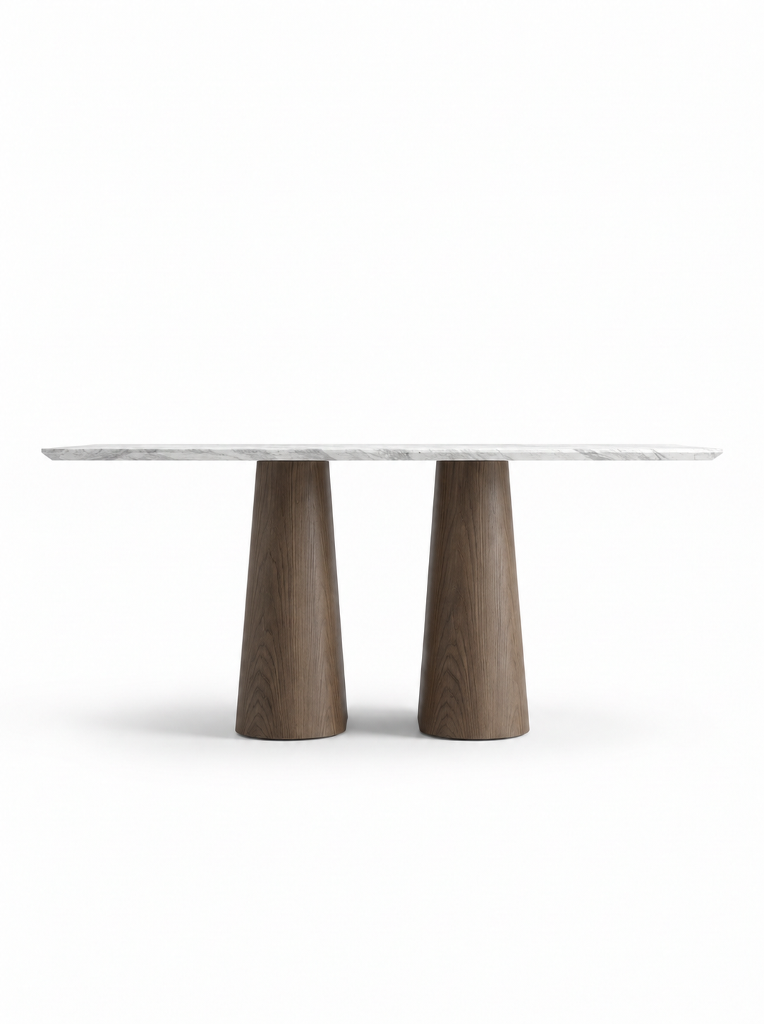 Duet Dining Table in Volakas with Oak Dark, front