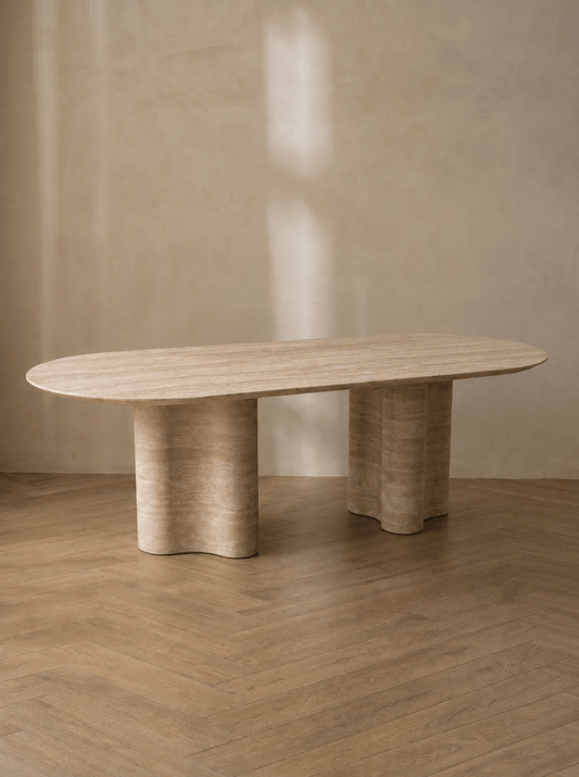 Ripple Dining Table in natural travertine | Sculptural stone dining table | fform