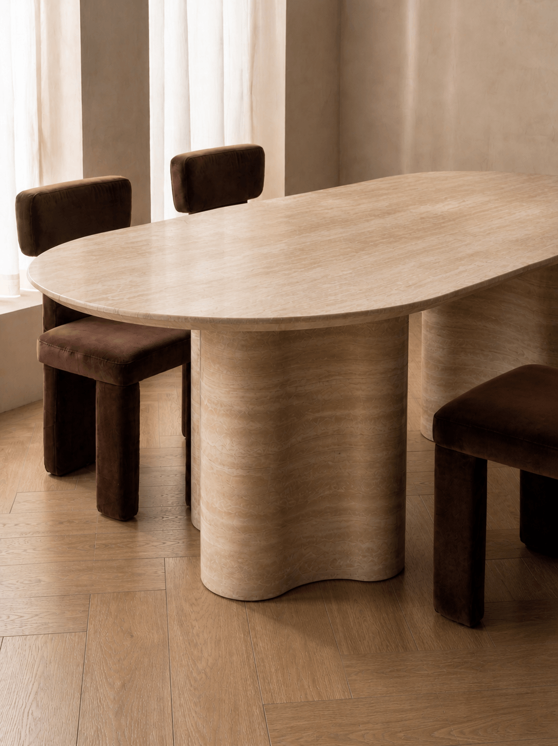 Ripple Dining Table travertine close up | Natural stone custom dining table | fform