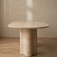 Ripple Dining Table travertine detail | Natural stone veining and sculptural base | fform