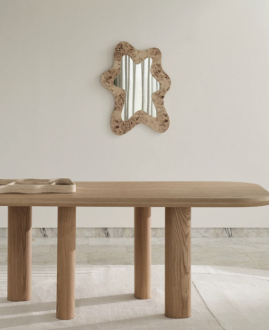 Timber console table with a wavy mirror, fform