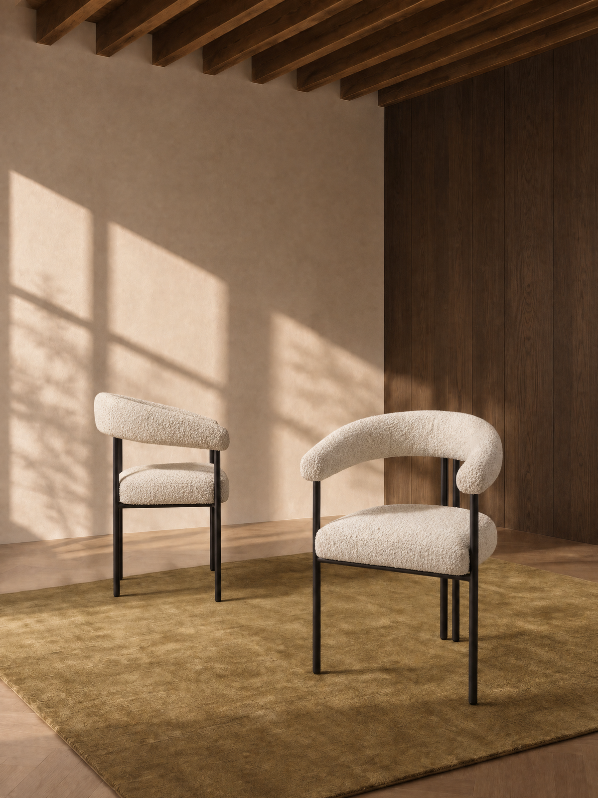 Hoop Dining Chair - Boucle Ecru and Black, in situ