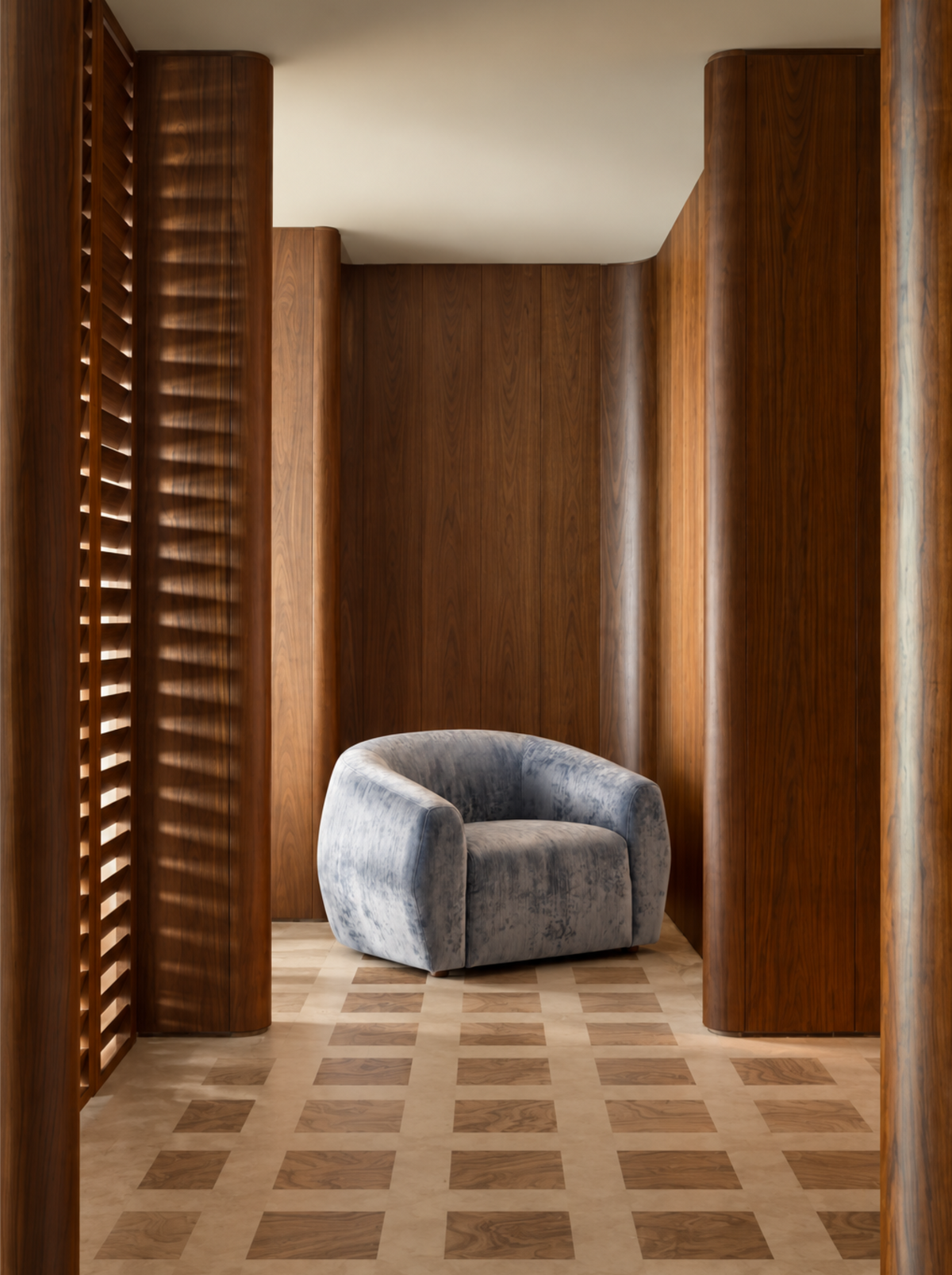 Boulder Armchair - Solaris Steel Blue, in situ
