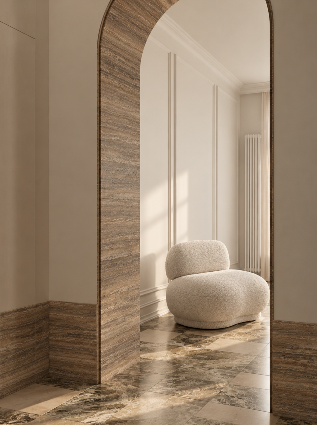 Petal Lounge Chair in Boucle Ecru, in situ