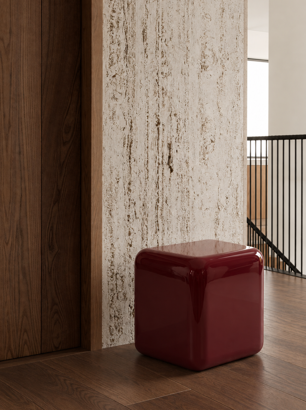 Jelly Side Table in Burgundy, in situ