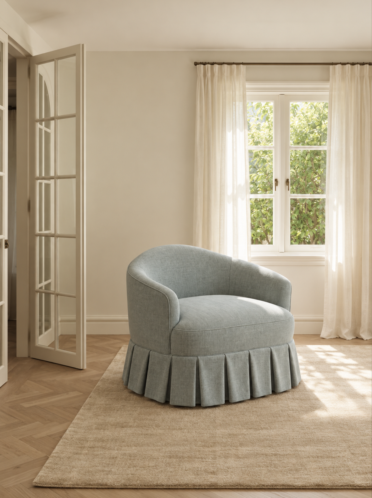 Frill Armchair in Dion Frost, in situ