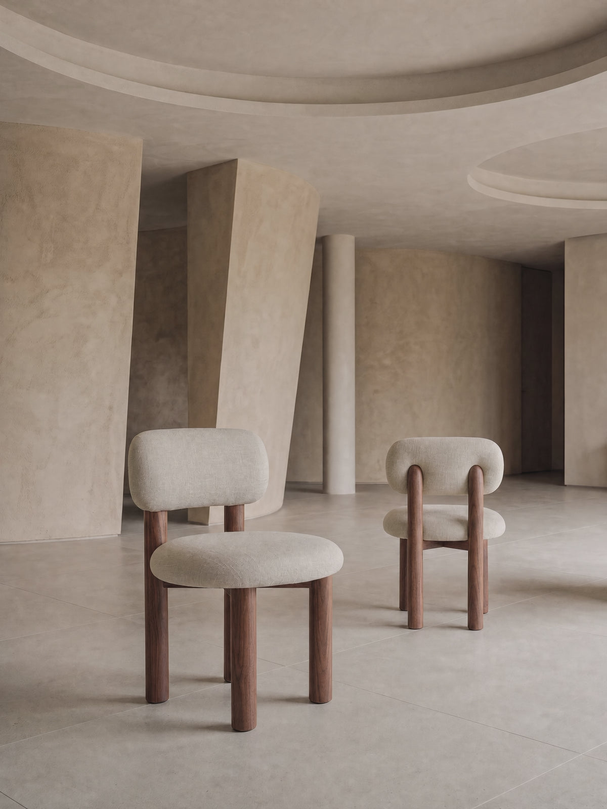 OO Dining Chair in Raymond Linen with walnut, in situ video