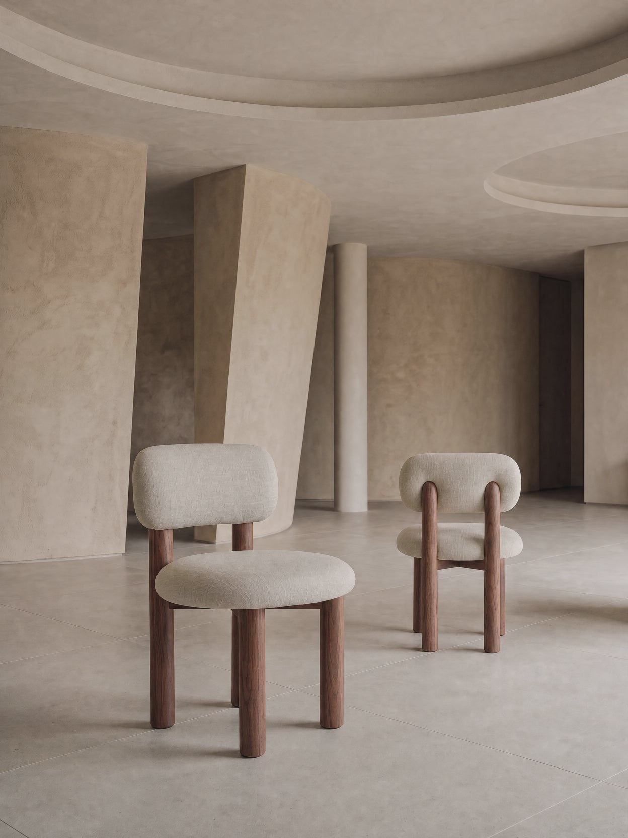 OO Dining Chair in Raymond Linen with walnut, in situ video