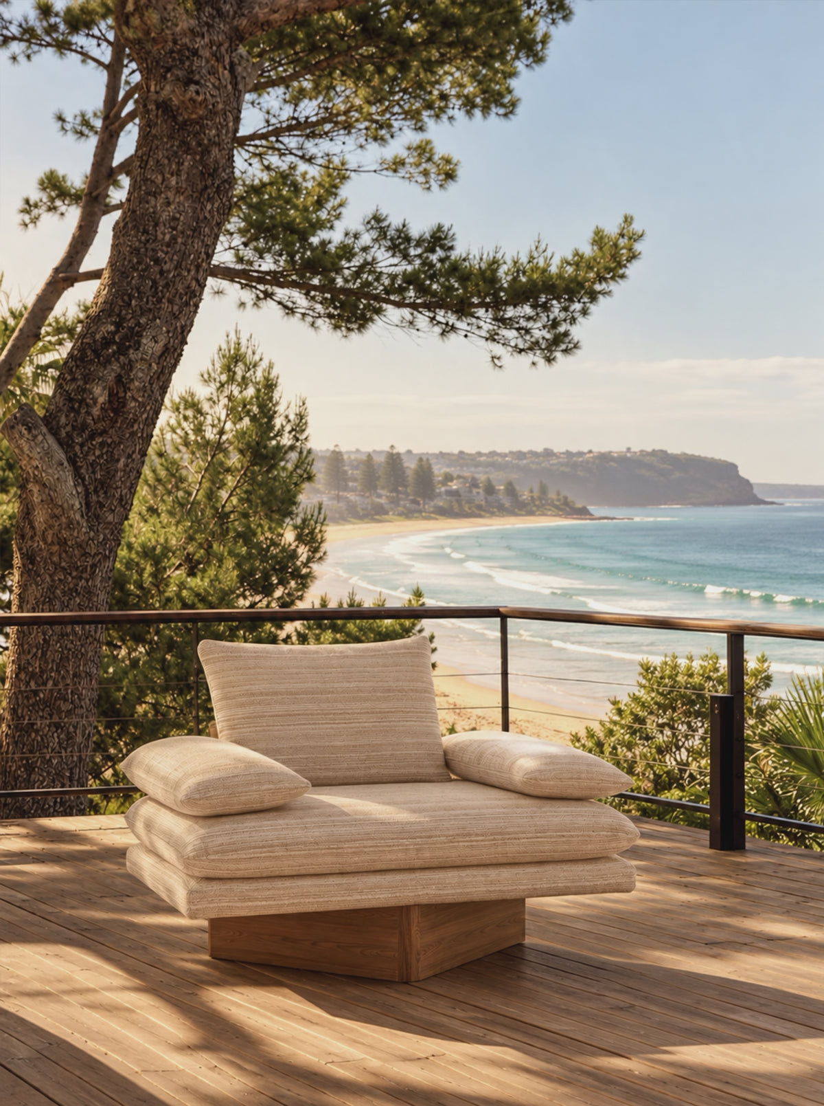 Cabana Armchair Outdoor in Nimbin Sand with teak, video