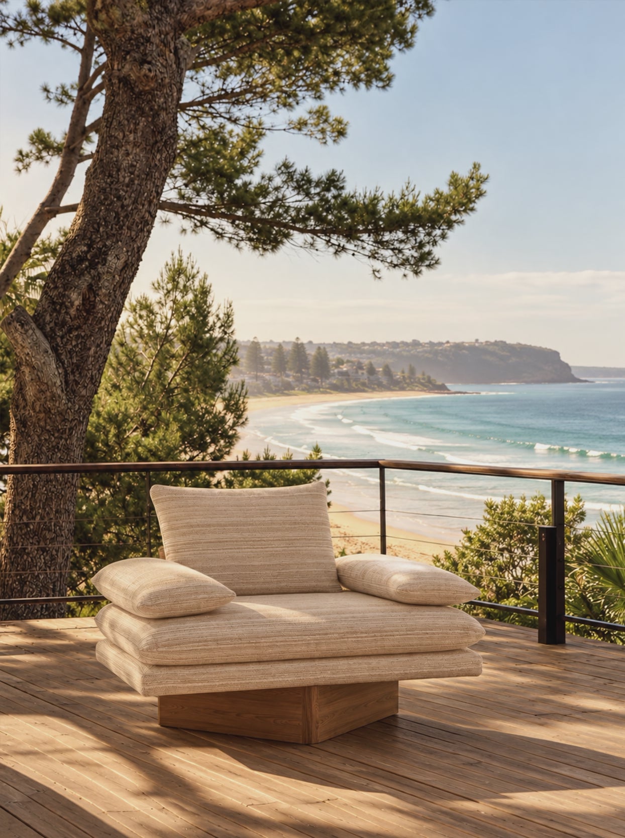 Cabana Armchair Outdoor in Nimbin Sand with teak, video