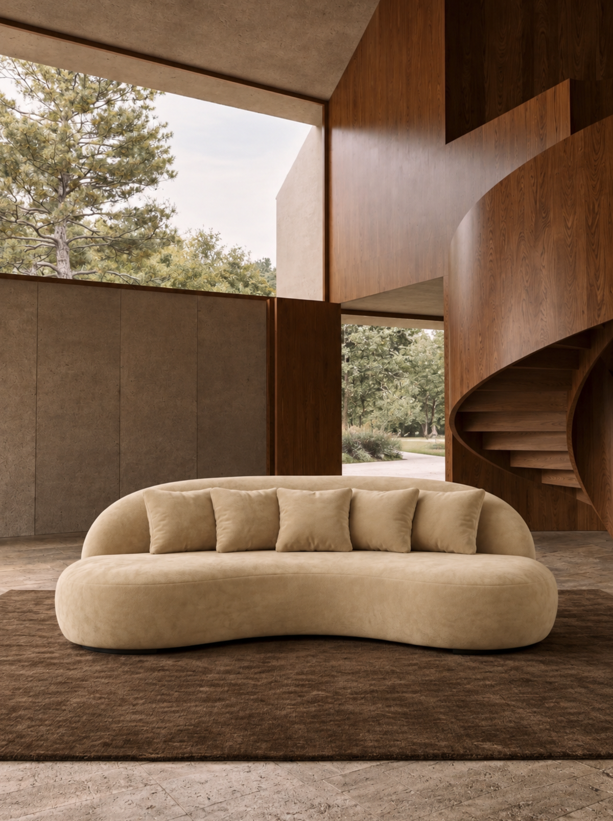 Puff Sofa 2.0 in Butter Velvet Sand, in situ