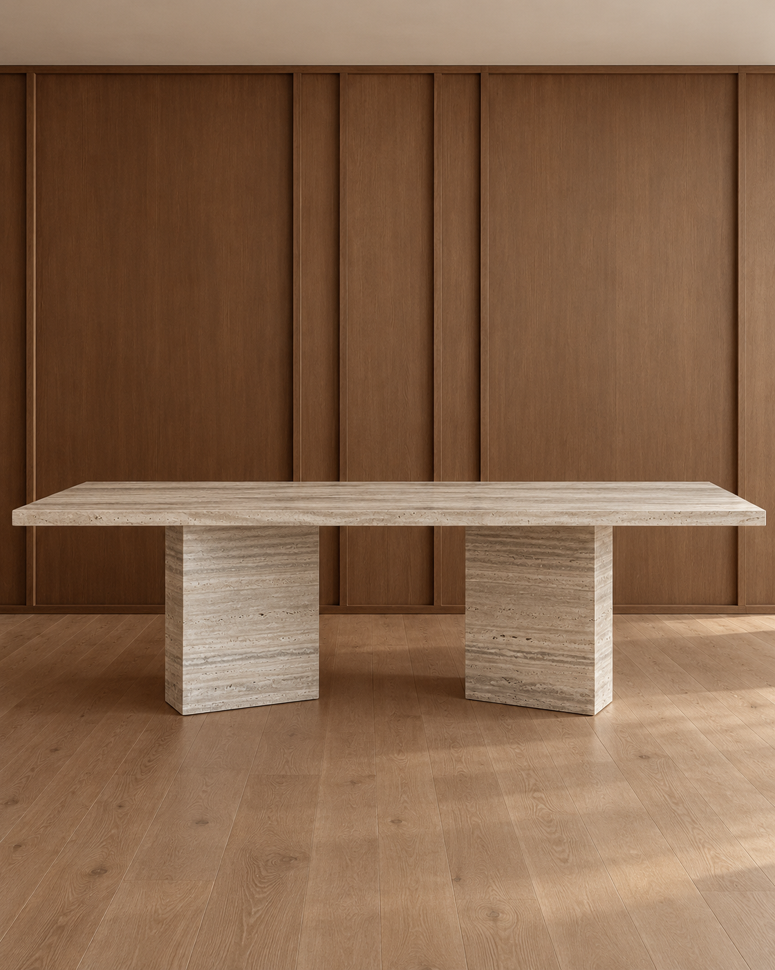 Petra Dining Table in Silver Travertine
